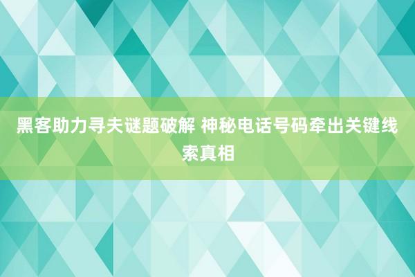 黑客助力寻夫谜题破解 神秘电话号码牵出关键线索真相
