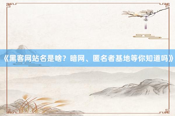 《黑客网站名是啥？暗网、匿名者基地等你知道吗》