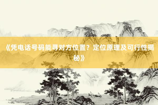《凭电话号码能寻对方位置？定位原理及可行性揭秘》